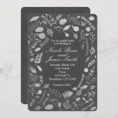チャコールグレー&シルバーフローラ結婚式招待状 招待状 (正面/裏面)