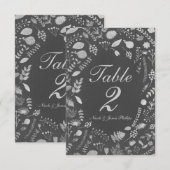 チャコールグレー＆シルバー フラワー ウェディング テーブル カード (正面/裏面)