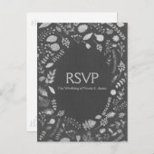 チャコールグレー＆シルバー フラワー ウェディング RSVP カード (正面/裏面)