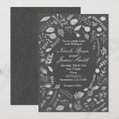 チャコールグレー & シルバー 花柄 ウェディング 招待状 (正面/裏面)