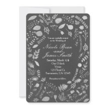 チャコールグレー & シルバー 花柄 ウェディング 招待状