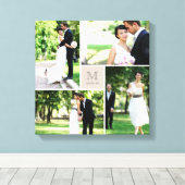 チャコールグレー スクエア グリッド モノグラム ウェディング 4 枚の写真のコラージュ キャンバスプリント (インサイチュ (ウッドフロア))