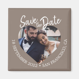 チャコールグレー フォト モダン スクリプト Save the Date マグネット