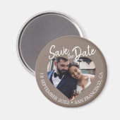 チャコールグレー フォト モダン スクリプト Save the Date マグネット (正面/裏面)