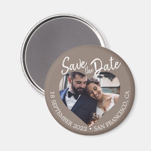 チャコールグレー フォト モダン スクリプト Save the Date マグネット (正面/裏面)
