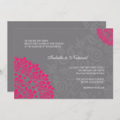 チャコールグレー&ホットピンクダマスクウェディング招待状 招待状 (正面/裏面)