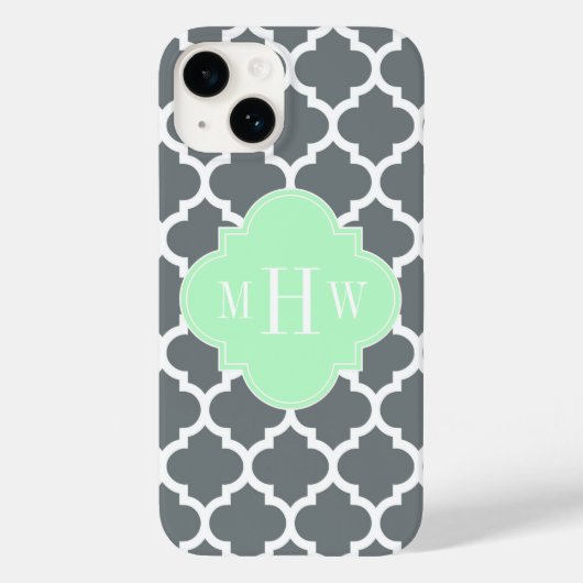 チャコールグレー ホワイト モロッコ #5 ミント 名前 モノグラム Case-Mate iPhoneケース (裏面)