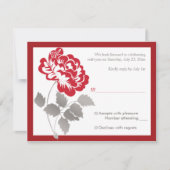 チャコールグレー、ホワイト、赤芍薬 返信カード 招待状 (正面)