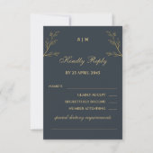 チャコールグレー ボタニカル キリスト教 結婚式 RSVP (正面)