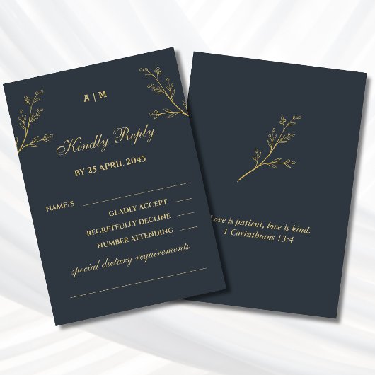 チャコールグレー ボタニカル キリスト教 結婚式 RSVP