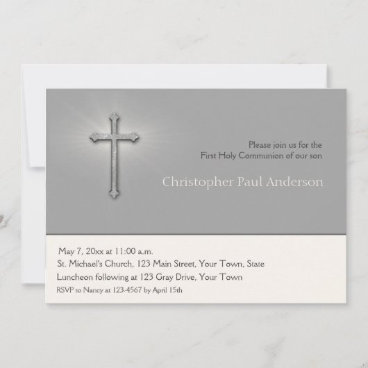 チャコールグレー、十字、宗教招待状 招待状 (正面)