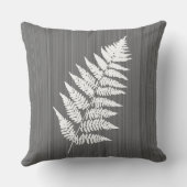 チャコールグレー/灰色で白いシダの葉状体 クッション (裏面)