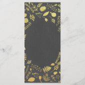 チャコールグレー&金ゴールドフローラ結婚のメニューカード メニュー (裏面)