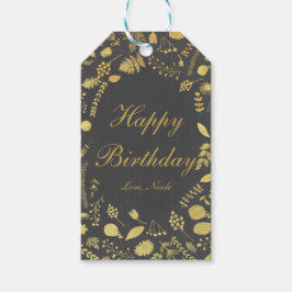 チャコールグレー&金ゴールドフローラ結婚ズギフトラベル ギフトタグ