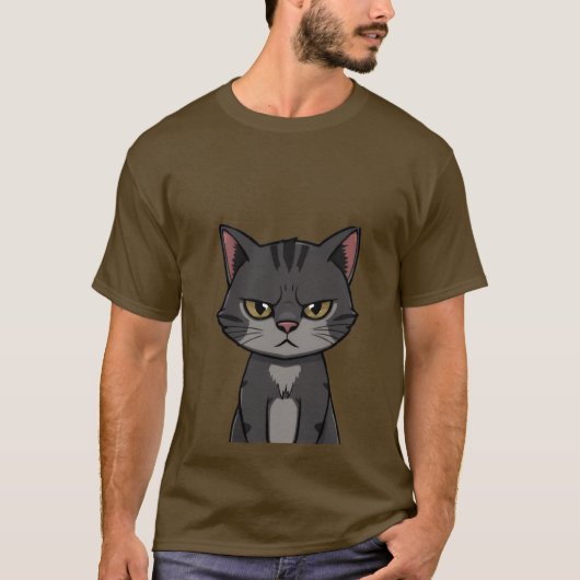 チャコールタビー猫のイライラした目つき 😒🐾 Tシャツ (正面)