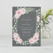 チャコールピンクのシダの結婚式 招待状 (スタンド正面)