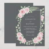 チャコールピンクのシダの結婚式 招待状 (正面/裏面)