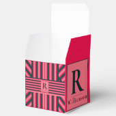 チャコールピンクのストライプ 編集可能なエレガントなモノグラム フェイバーボックス (オープン)