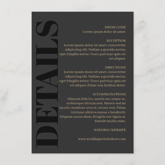 チャコールブラックタイポグラフィ結婚ズ詳細 エンクロージャーカード (正面)