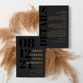 チャコールブラック&金ゴールドタイポグラフィ2 結婚 in 1's 箔招待状