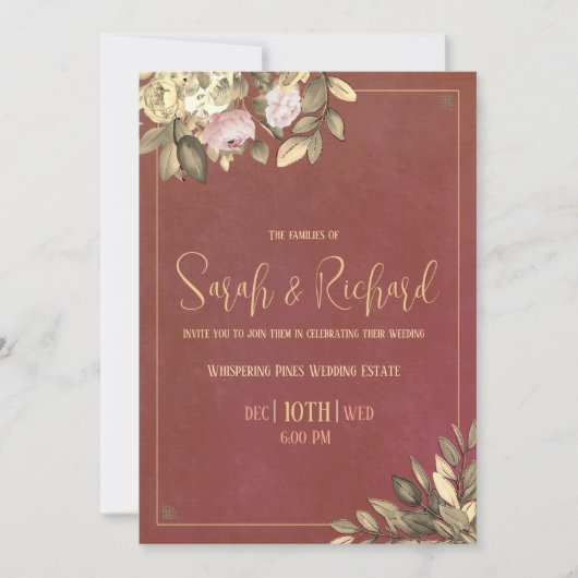 チャコールブラック&金ゴールド結婚式招待状 招待状 (正面)