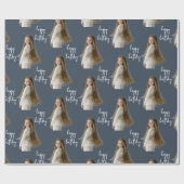 チャコールブルー&カスタム誕生日文字と写真 – ラッピングペーパー (フラット)