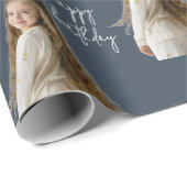 チャコールブルー&カスタム誕生日文字と写真 – ラッピングペーパー (ロールコーナー)