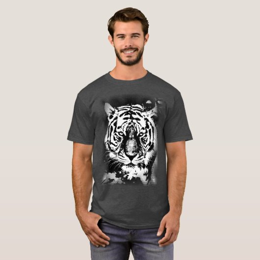 チャコールヘザーカラータイガーヘッドエレガントテンプレート Tシャツ (正面フル)