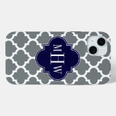 チャコールホワイトモロッコ #5 ネイビー 3イニシャルモノグラム Case-Mate iPhoneケース (裏面 (横))