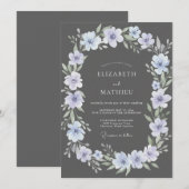 チャコールライラックの野の花の結婚式 招待状 (正面/裏面)