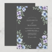 チャコールラベンダー＋野の花の結婚式 招待状 (正面/裏面)