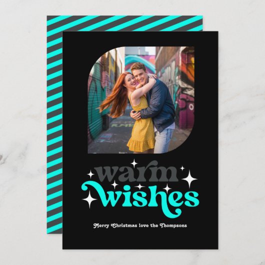 チャコール&アクア モダン レトロ クリスマス フォト (正面/裏面)