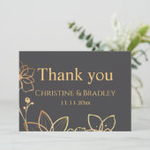 チャコール＆ゴールドの結婚式のお礼 サンキューカード (スタンド正面)