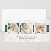 チャコール ダマスク 3 フォト ウェディング サンキューカード (正面/裏面)