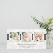 チャコール ダマスク 3 フォト ウェディング サンキューカード (スタンド正面)