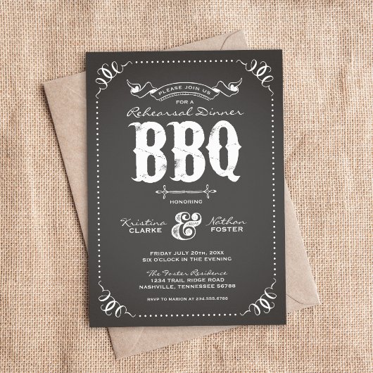 チャコール ラスティック リハーサル ディナー BBQ 招待状