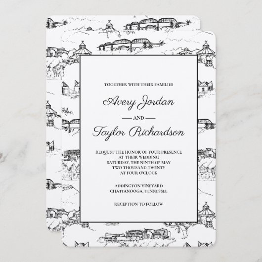 チャタヌーガ トワール ブラック&ホワイト 招待状 (正面/裏面)