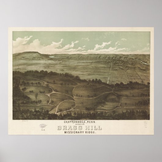 チャタノオガテネシー1887アンティークパノラママップ ポスター (正面)