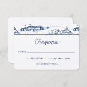 チャタノオガトイレネイビーとホワイトRSVP ノートカード (正面/裏面)