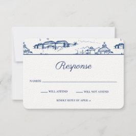 チャタノオガトイレネイビーとホワイトRSVP ノートカード
