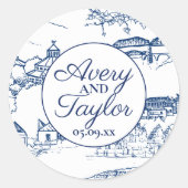 チャタノオガトイレネイビーアンドホワイトブライダルシャワー ラウンドシール (正面)