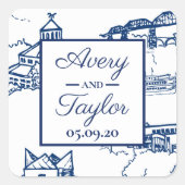 チャタノオガトイレネイビーアンドホワイト封筒用シール スクエアシール (正面)