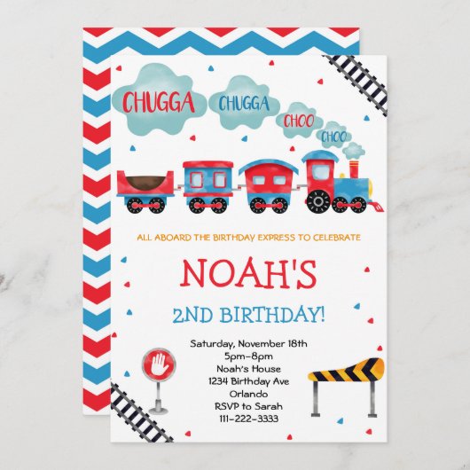 チャッガチャッガチョオトレイン誕生日招待状 招待状 (正面/裏面)