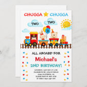 チャッガチャッガツートレイン二人目の男の子バースデーパーティー 招待状 (正面/裏面)