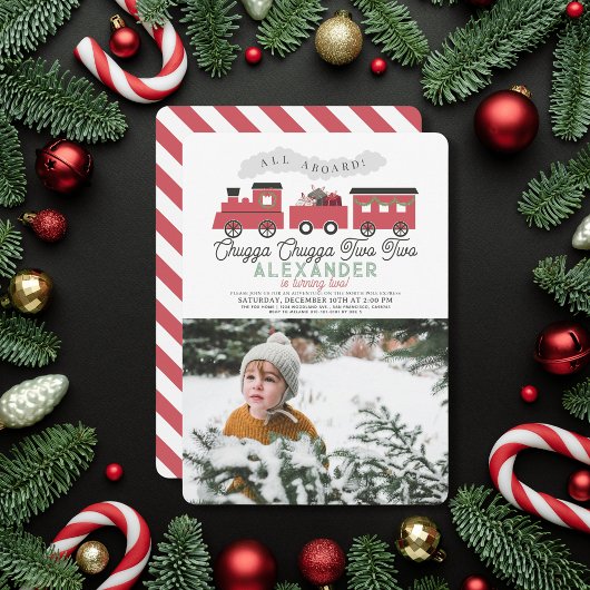 チャッガチャッガ2つのクリスマストレイン2日の誕生日 招待状