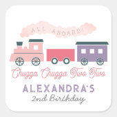 チャッガチャッガ2列車ピンクの女の子2歳の誕生日 スクエアシール (正面)