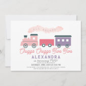 チャッガチャッガ2列車ピンクの女の子2歳の誕生日 招待状 (正面)