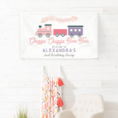 チャッガチャッガ2列車ピンクの女の子2歳の誕生日 横断幕 (インサイチュ)