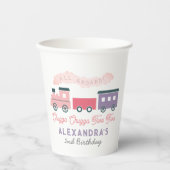 チャッガチャッガ2列車ピンクの女の子2歳の誕生日 紙コップ (正面)