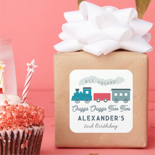 チャッガチャッガ2列車ブルーボーイ2歳の誕生日 スクエアシール (パーティー)
